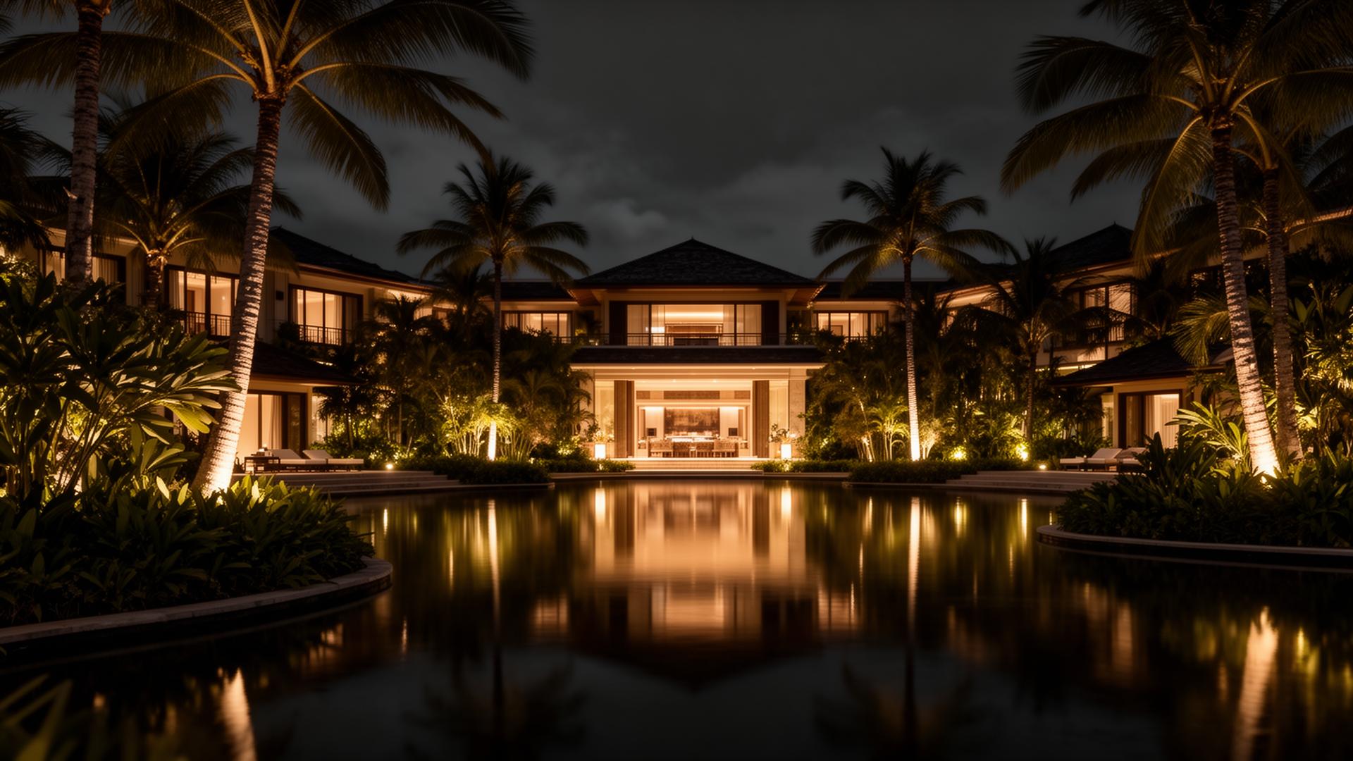 Luxury hotel resort at night